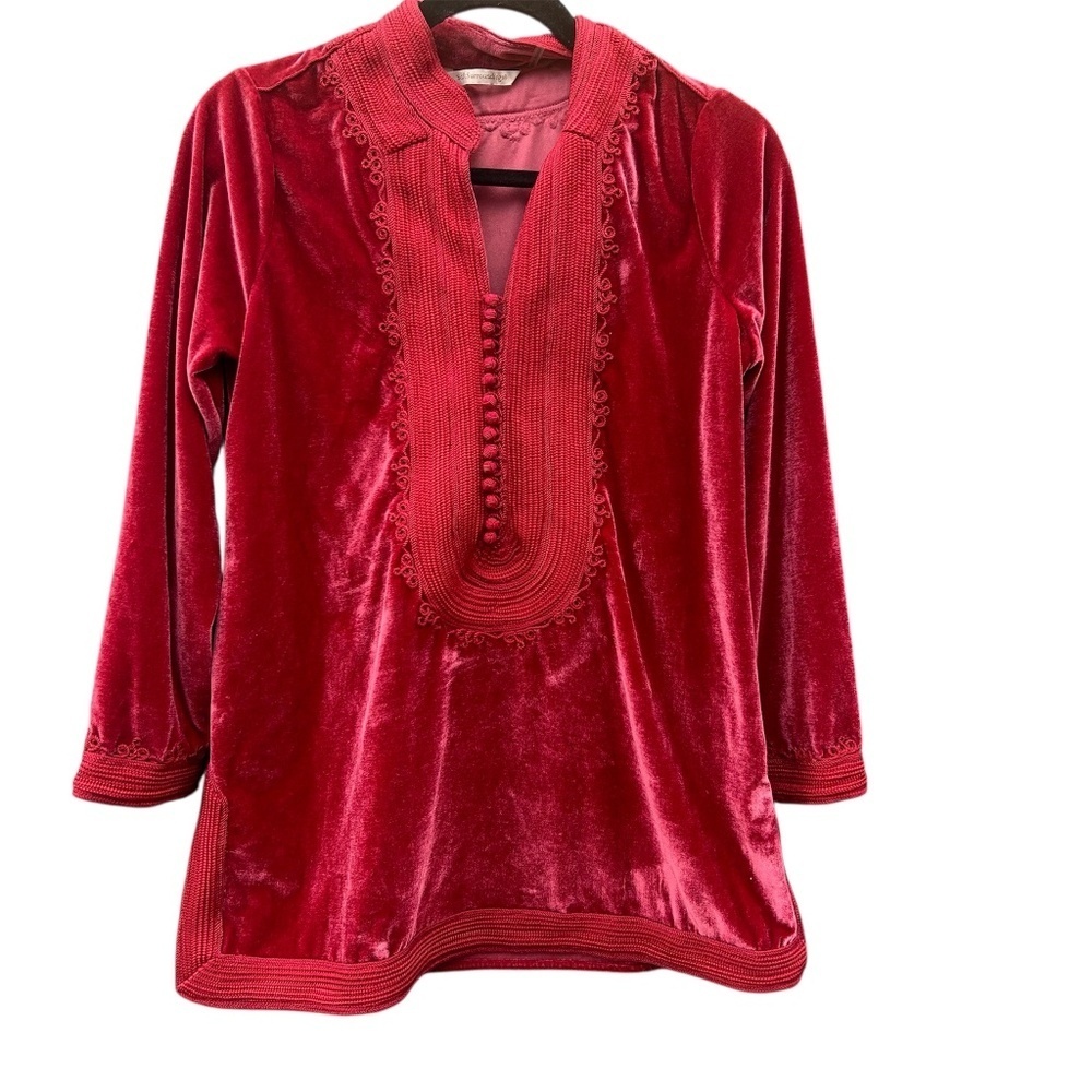 Soft Surroundings Red Velvet Embroidered Tunic Holiday Size XS